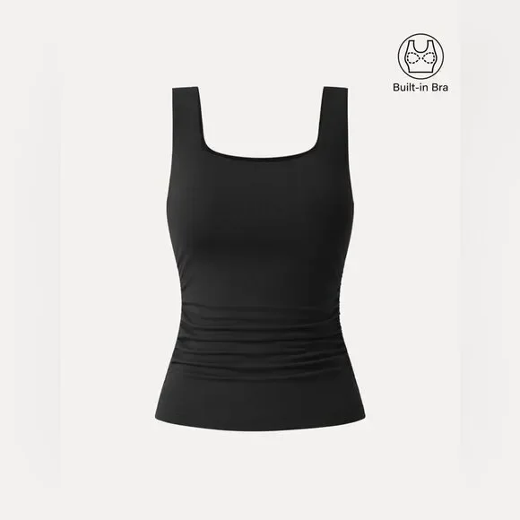 NWT OGL Eco-SkinKiss® Airy Square Neck Side Ruched Brami Tank - Black Size L - Picture 1 of 10